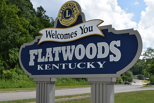 Picture of the 'Welcome to Flatwoods, KY sign'.